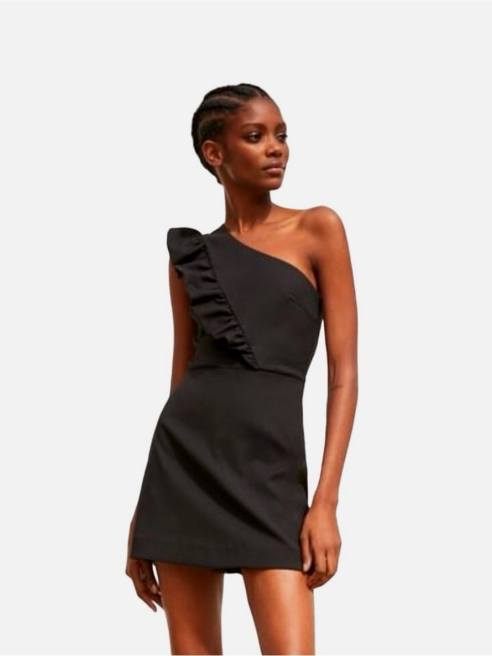 Zara One Shoulder Ruffle Romper Black Dress Look Built In Shorts‎ Size S